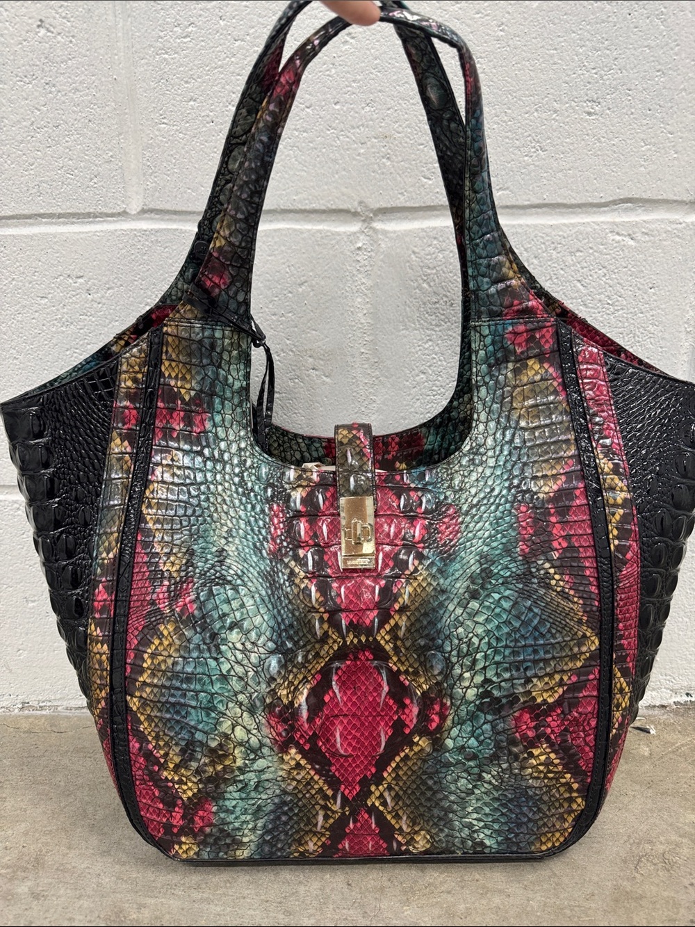 Brahmin Multicolor Python-Print Shoulder Bag in Teal, Red & Black